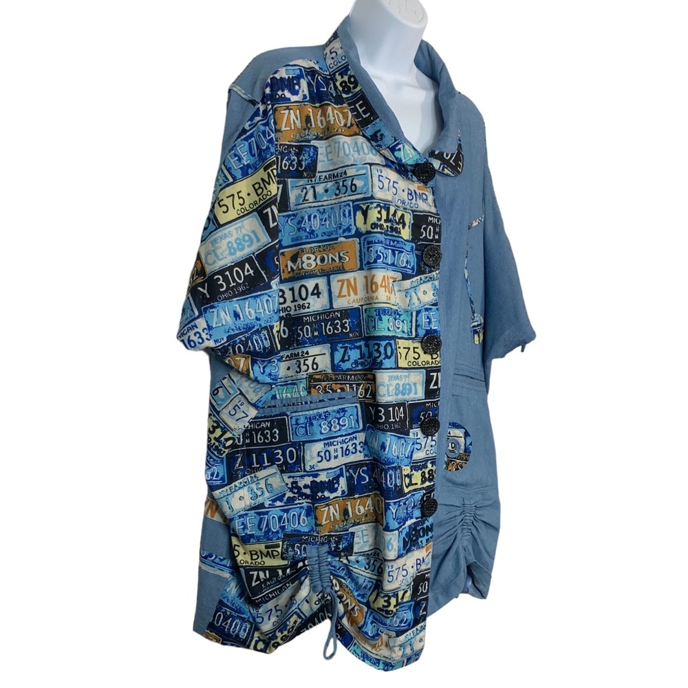 NEONOBLE Super Oversized License Plate Print Colorblock Tunic w/ Pockets